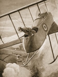 Lieutenant Carmichael dropping bombs on the rails at Menin railway station from a height of only one hundred and twenty feet